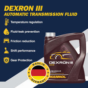 MANNOL 8206 - O.E.M Dexron III 3 Gear Oil Automatic Transmission Fluid ATF Oil Power Steering Automatic Cars Gear Boxes- 4L German Oil