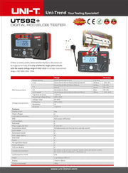 UNI-T UT582+ Digital RCD (ELCB) Tester, 1000 count with phase switch, connections check, AUTO RAMP, disconnect buzzer, over-range display