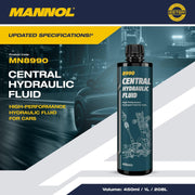 HTE - MANNOL Central Hydraulic Fluid 8990, Power Steering Oil 8980, and Power Steering Leak-Stop 9923 – Complete System Maintenance Set (8990 Central Hydraulic Fluid 0.45 Ltr)