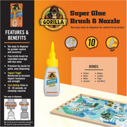 Gorilla Super Glue with Brush & Nozzle Applicator, 12g, Clear