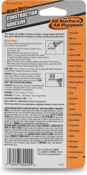 Gorilla Heavy Duty Construction Adhesive, 2.5 ounce Squeeze Tube, White 1 Pack 8020001