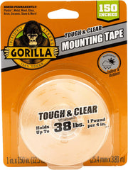 Gorilla Tough & Clear Double Sided Adhesive Mounting Tape, Extra Large, 1" x 150", Clear, (Pack of 1)
