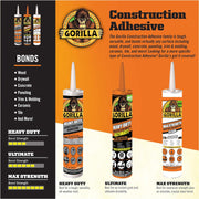 Gorilla Heavy Duty Construction Adhesive, 2.5 Ounce Squeeze Tube, White, (Pack of 2)