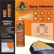 Gorilla Heavy Duty Spray Adhesive, Multipurpose and Repositionable, 14 ounce, Clear
