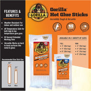 Gorilla Hot Glue Sticks, Mini, 4" Long x .27" Diameter, 75 Count, Clear, (Pack of 1)